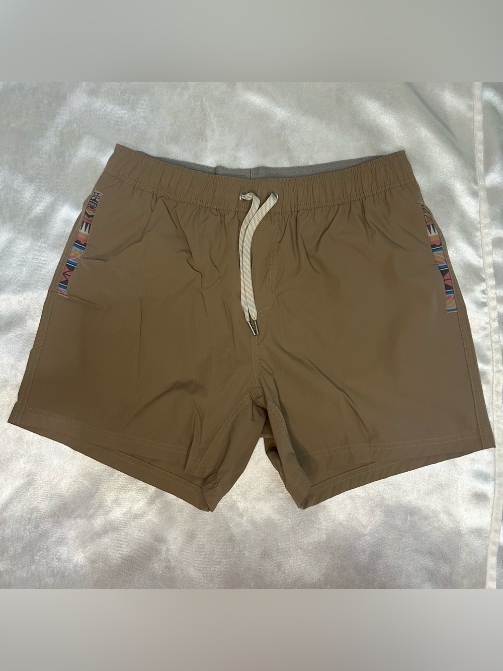 Men's Brown Quick-Dry Swim Board Shorts with Drawstring Waist